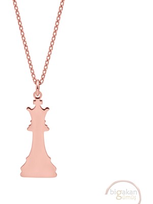 Bigakan Şah Satranç Taşı Taşsız Model 925 Ayar Gümüş Kadın Kolye Rose Kaplama