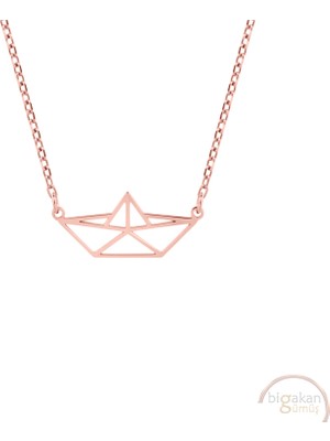 Bigakan Origami Gemi Taşsız Model 925 Ayar Gümüş Kadın Kolye Rose Kaplama