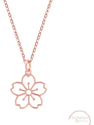 Bigakan Çiçek Taşsız Model 925 Ayar Gümüş Kadın Kolye Rose Kaplama