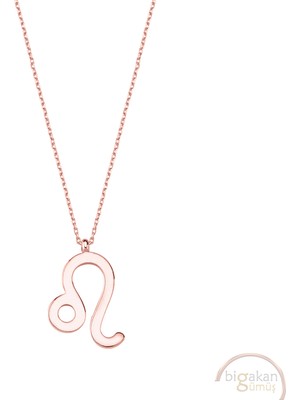 Bigakan Aslan Burcu Sembol Taşsız Model 925 Ayar Gümüş Kadın Kolye Rose Kaplama