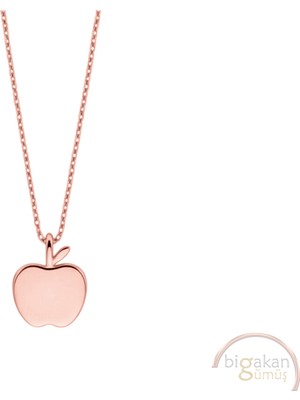 Bigakan Elma Taşsız Model 925 Ayar Gümüş Kadın Kolye Rose Kaplama