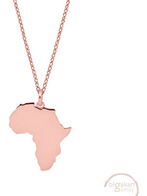 Bigakan Afrika Kıtası Taşsız Model 925 Ayar Gümüş Kadın Kolye Rose Kaplama