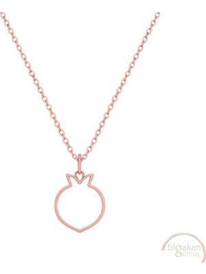 Bigakan Nar Taşsız Model 925 Ayar Gümüş Kadın Kolye Rose Kaplama
