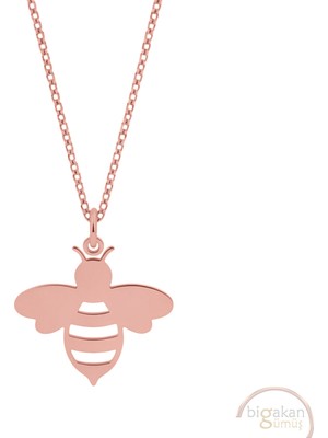 Bigakan Arı Tasarımı Taşsız Model 925 Ayar Gümüş Kadın Kolye Rose Kaplama