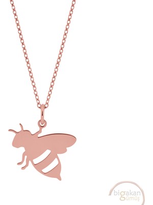 Bigakan Arı Motifi Taşsız Model 925 Ayar Gümüş Kadın Kolye Rose Kaplama