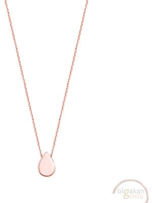 Bigakan Su Damlası Taşsız Model 925 Ayar Gümüş Kadın Kolye Rose Kaplama