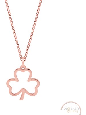 Bigakan 3 Üç Yapraklı Yonca Taşsız Model 925 Ayar Gümüş Kadın Kolye Rose Kaplama