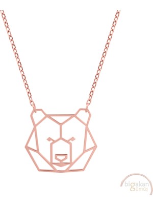 Bigakan Ayı Origami Taşsız Model 925 Ayar Gümüş Kadın Kolye Rose Kaplama