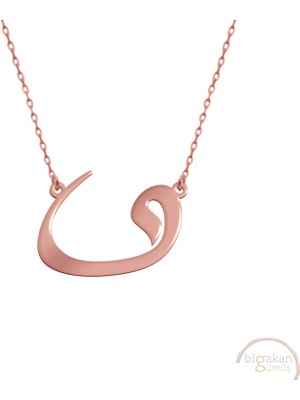Bigakan Waw Vav Harfi Taşsız Model 925 Ayar Gümüş Kadın Kolye Rose Kaplama