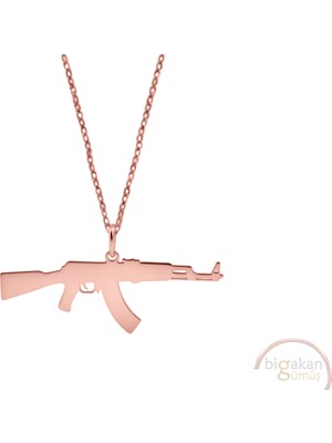 Bigakan AK47 Silah Taşsız Model 925 Ayar Gümüş Kadın Kolye Rose Kaplama