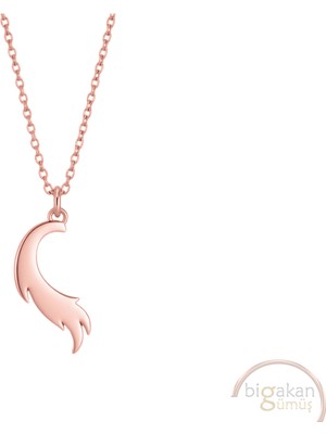 Bigakan Tilki Kuyruğu Taşsız Model 925 Ayar Gümüş Kadın Kolye Rose Kaplama