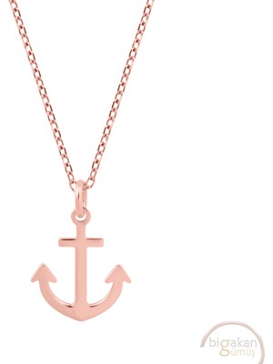 Bigakan Çapa Denizci Taşsız Model 925 Ayar Gümüş Kadın Kolye Rose Kaplama