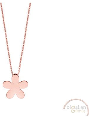 Bigakan Ince Zarif Çiçek Taşsız Model 925 Ayar Gümüş Kadın Kolye Rose Kaplama