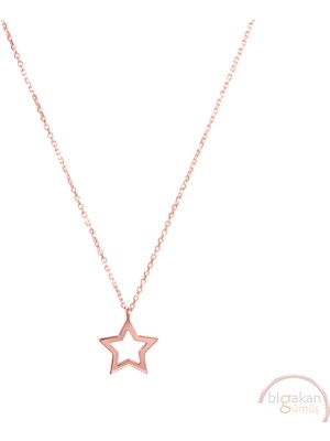 Bigakan Yıldız Minimal Taşsız Model 925 Ayar Gümüş Kadın Kolye Rose Kaplama