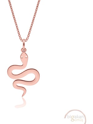 Bigakan Yılan Taşsız Model 925 Ayar Gümüş Kadın Kolye Rose Kaplama