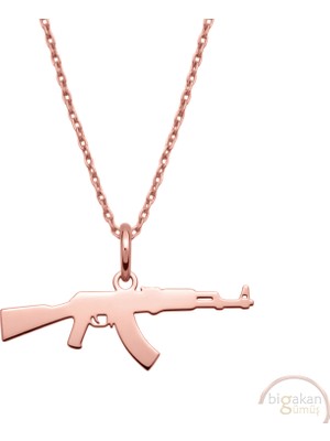 Bigakan AK47 Silah Taşsız Model 925 Ayar Gümüş Kadın Kolye Rose Kaplama