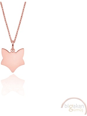 Bigakan Tilki Kafası Taşsız Model 925 Ayar Gümüş Kadın Kolye Rose Kaplama