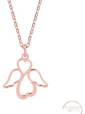 Bigakan Kanatlı Kalp Sonsuzluk Taşsız Model 925 Ayar Gümüş Kadın Kolye Rose Kaplama