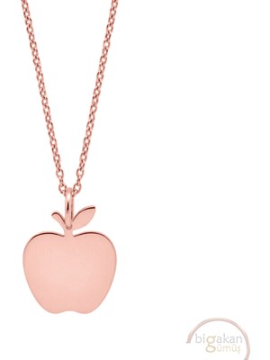 Bigakan Elma Taşsız Model 925 Ayar Gümüş Kadın Kolye Rose Kaplama