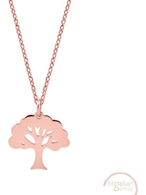 Bigakan Ağaç Taşsız Model 925 Ayar Gümüş Kadın Kolye Rose Kaplama