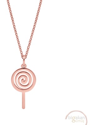 Bigakan Lolipop Taşsız Model 925 Ayar Gümüş Kadın Kolye Rose Kaplama