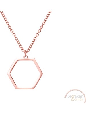 Bigakan Altıgen Origami Sade Şık Taşsız Model 925 Ayar Gümüş Kadın Kolye Rose Kaplama