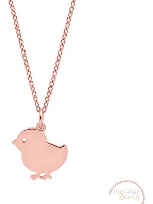 Bigakan Minimalist Civciv Figürü Taşsız Model 925 Ayar Gümüş Kadın Kolye Rose Kaplama