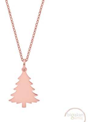 Bigakan Çam Ağacı Taşsız Model 925 Ayar Gümüş Kadın Kolye Rose Kaplama