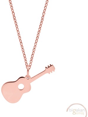 Bigakan Gitar Müzisyen Taşsız Model 925 Ayar Gümüş Kadın Kolye Rose Kaplama