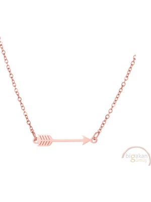 Bigakan Ok Taşsız Model 925 Ayar Gümüş Kadın Kolye Rose Kaplama