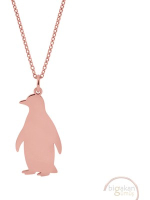 Bigakan Penguen Yalnız Taşsız Model 925 Ayar Gümüş Kadın Kolye Rose Kaplama