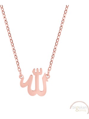 Bigakan Allah Yazsısı Taşsız Model 925 Ayar Gümüş Kadın Kolye Rose Kaplama