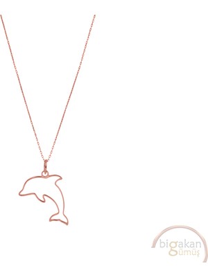 Bigakan Yunus Balığı Ince Zarif Taşsız Model 925 Ayar Gümüş Kadın Kolye Rose Kaplama