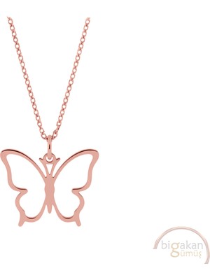 Bigakan Kelebek Zarif Ince Taşsız Model 925 Ayar Gümüş Kadın Kolye Rose Kaplama