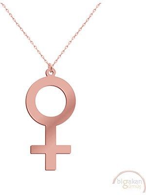 Bigakan Kadın Sembolü Taşsız Model 925 Ayar Gümüş Kadın Kolye Rose Kaplama