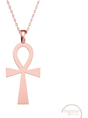 Bigakan Ankh Hayat Anahtarı Hayat Döngüsü 925 Ayar Gümüş Kadın Kolye Rose Kaplama