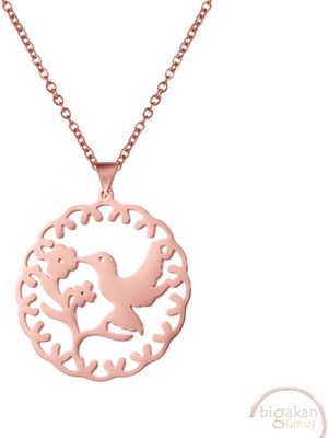 Bigakan Sinek Kuşu Aztek Taşsız Model 925 Ayar Gümüş Kadın Kolye Rose Kaplama