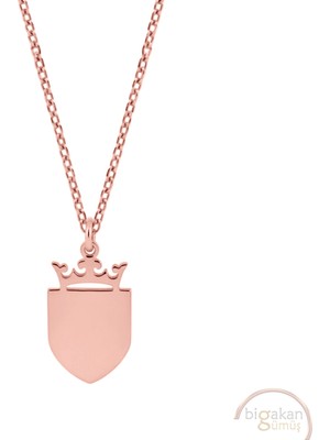 Bigakan Taçlı Kalkan Taşsız Model 925 Ayar Gümüş Kadın Kolye Rose Kaplama