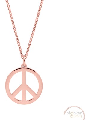 Bigakan Barış Sembolü Taşsız Model 925 Ayar Gümüş Kadın Kolye Rose Kaplama