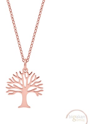 Bigakan Hayat Ağacı Taşsız Model 925 Ayar Gümüş Kadın Kolye Rose Kaplama