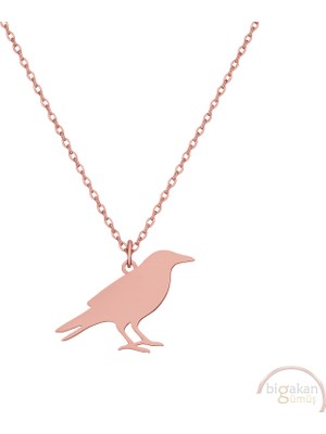 Bigakan Kuzgun Karga Figürü Taşsız Model 925 Ayar Gümüş Kadın Kolye Rose Kaplama