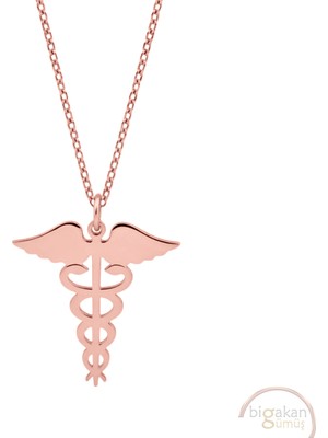 Bigakan Sağlık Sembolü Doktor Hemşire Ebe Taşsız Model 925 Ayar Gümüş Kadın Kolye Rose Kaplama
