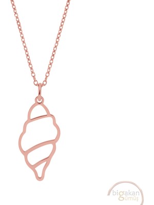 Bigakan Deniz Kabuğu Taşsız Model 925 Ayar Gümüş Kadın Kolye Rose Kaplama