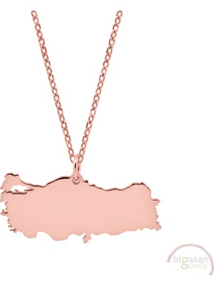Bigakan Türkiye Haritası Taşsız Model 925 Ayar Gümüş Kadın Kolye Rose Kaplama