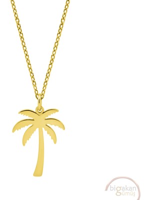 Bigakan Palmiye Ağacı Taşsız Model 925 Ayar Gümüş Kadın Kolye Altın Kaplama
