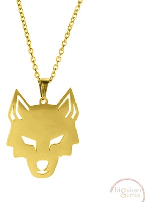 Bigakan Kurt Bozkurt Türk Sembolü Ulu Kurt Taşsız Model 925 Ayar Gümüş Kadın Kolye Altın Kaplama