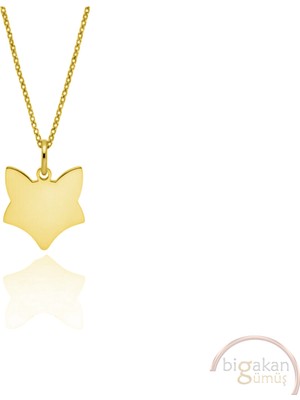 Bigakan Tilki Kafası Taşsız Model 925 Ayar Gümüş Kadın Kolye Altın Kaplama