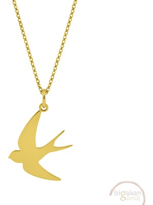 Bigakan Kırlangıç Taşsız Model 925 Ayar Gümüş Kadın Kolye Altın Kaplama