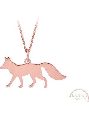 Bigakan Tilki Taşsız Model 925 Ayar Gümüş Kadın Kolye Rose Kaplama