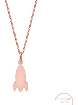 Bigakan Roket Taşsız Model 925 Ayar Gümüş Kadın Kolye Rose Kaplama